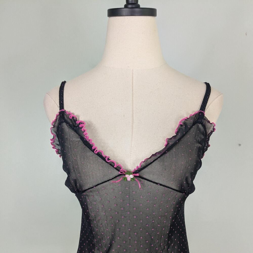 Rampage Babydoll Tank Cami Top M Black Y2K Lace Sheer Mesh Pink Fairy Coquette